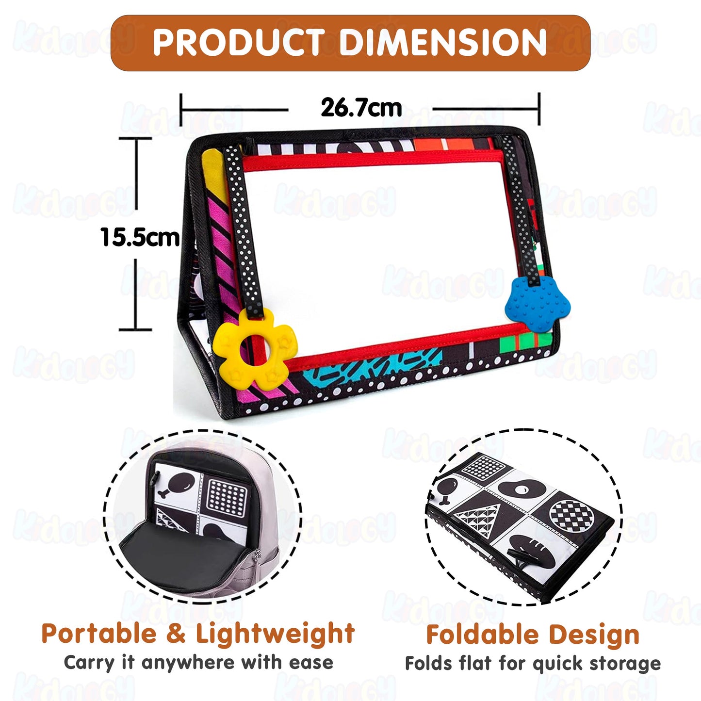 Baby Mirror Book with Soft Silicone Teether