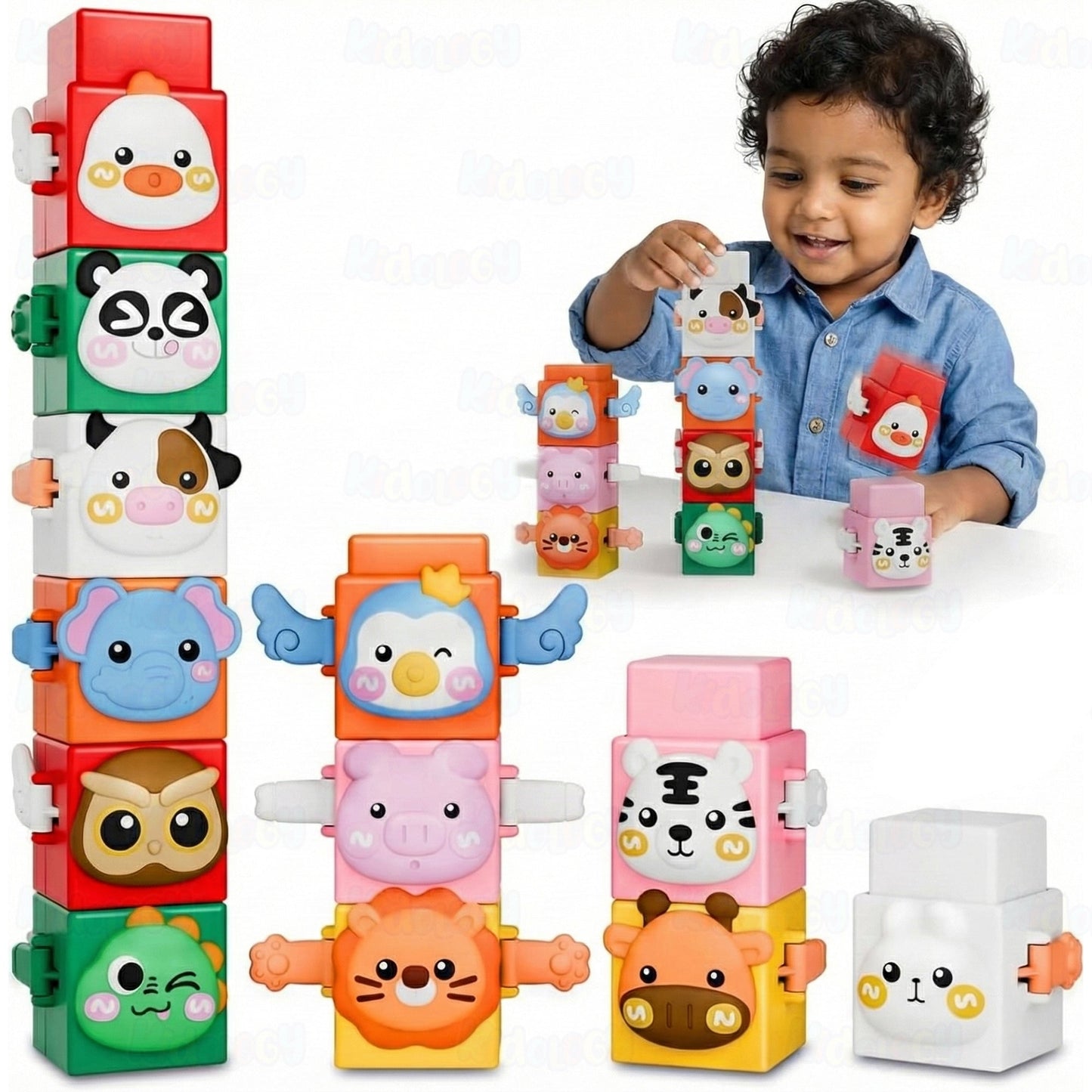 12-Piece Pressable Animal Stacking Blocks