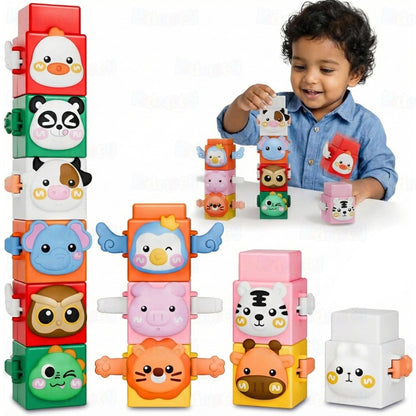 12-Piece Pressable Animal Stacking Blocks