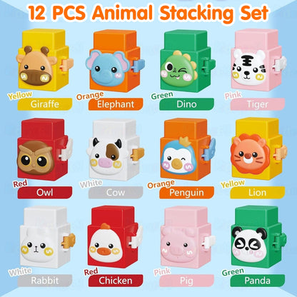 12-Piece Pressable Animal Stacking Blocks