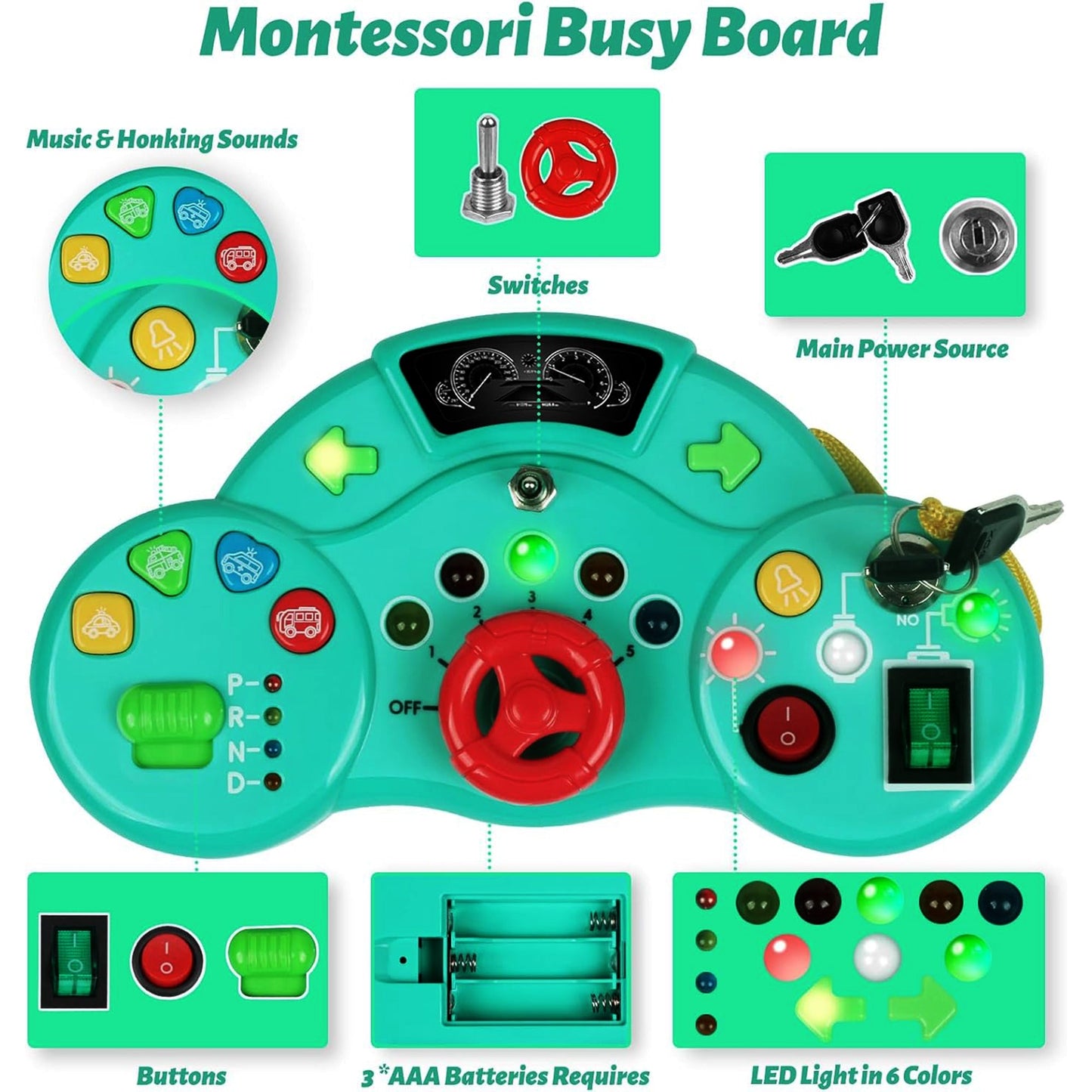 Montessori Busy Board Switch LED Light Game