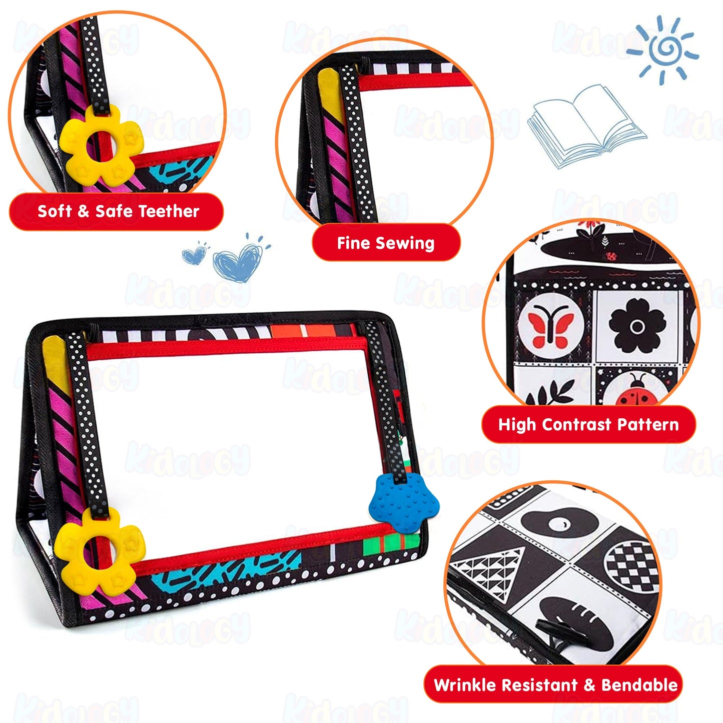 Baby Mirror Book with Soft Silicone Teether