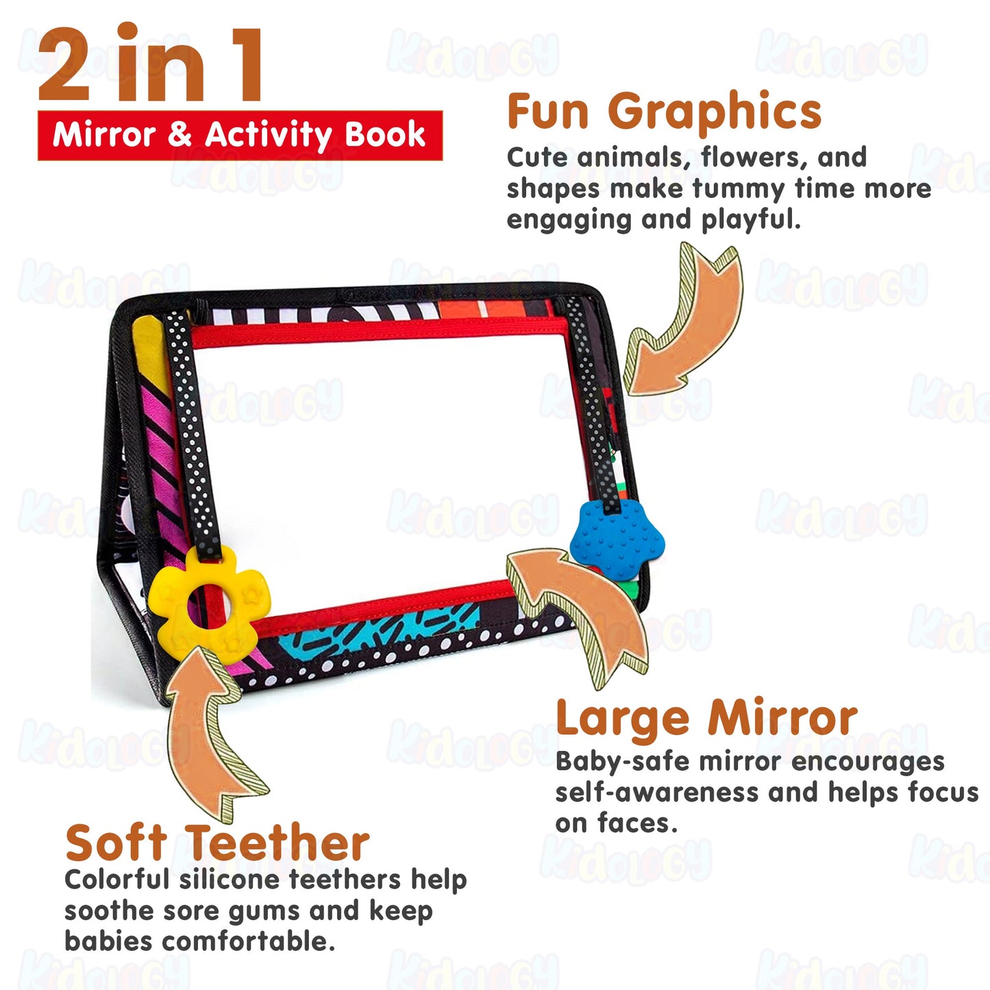 Baby Mirror Book with Soft Silicone Teether