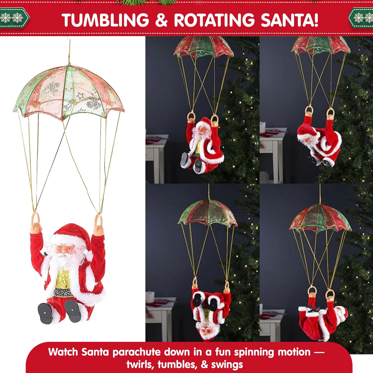 Tumbling Parachute Santa Toy