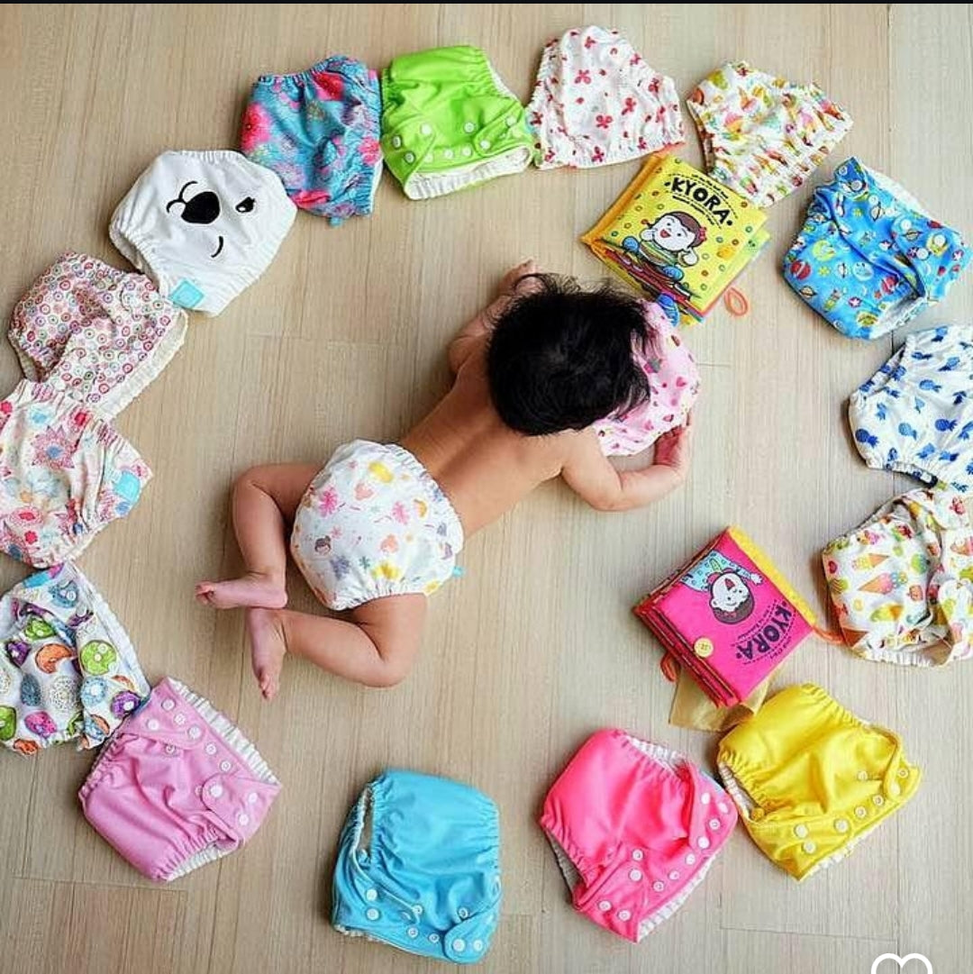 Baby Reusable Diapers - Waterproof & Leakproof Diapers for 0-3 year old Babies (Size is Adjustable) - Pack of 3