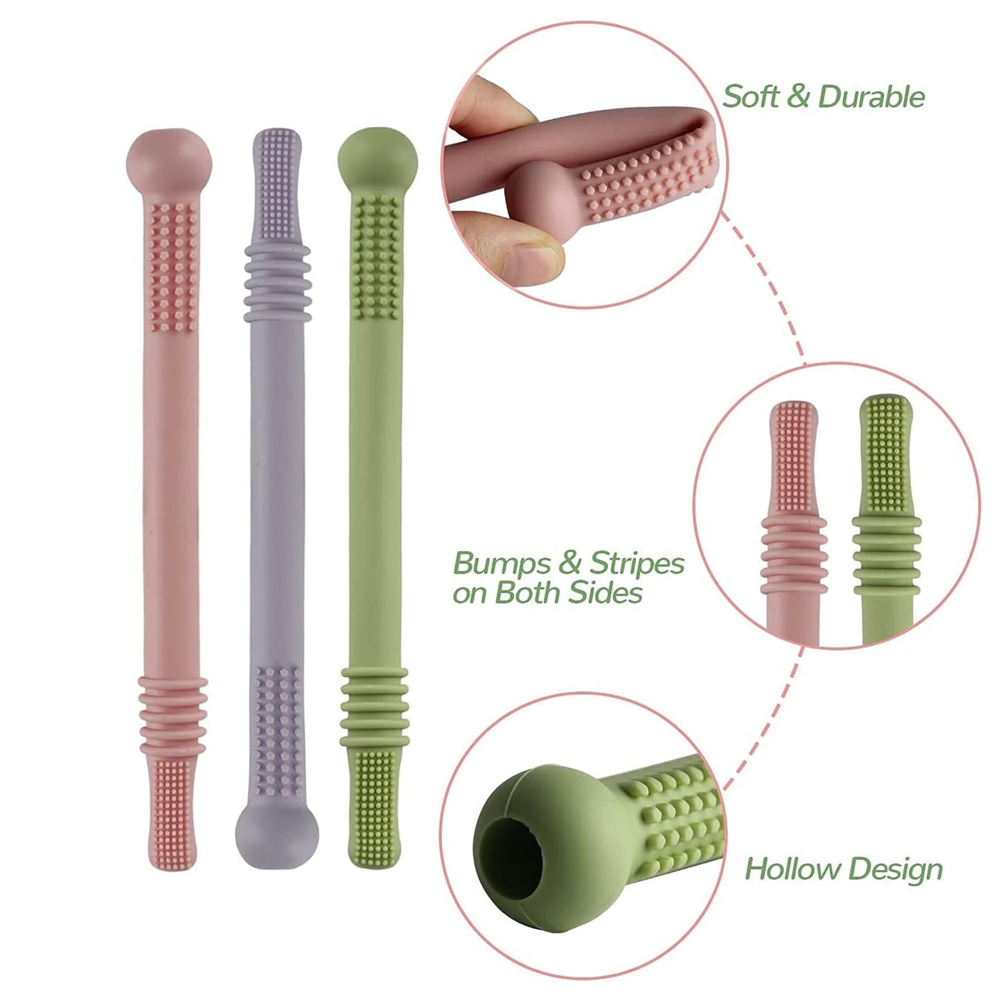 Silicone Tube Teething for Toddlers – Set of 3