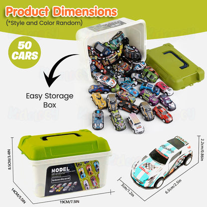 50 Pcs Unbreakable Die Cast Cars with Storage Box