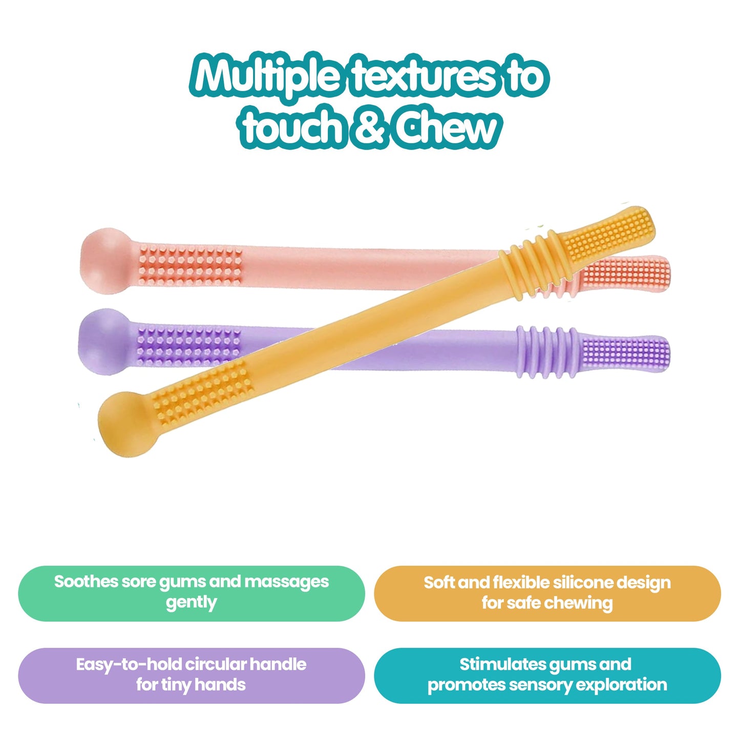 Silicone Tube Teething for Toddlers – Set of 3