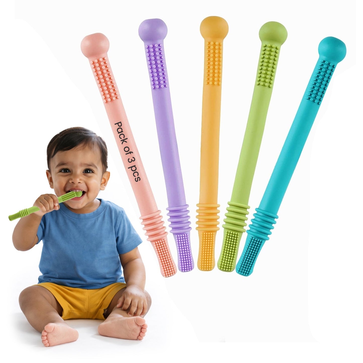 Silicone Tube Teething for Toddlers – Set of 3