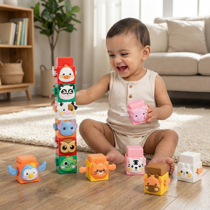 12-Piece Pressable Animal Stacking Blocks