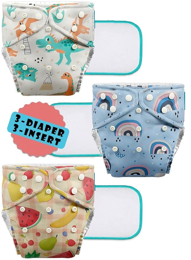 Baby Reusable Diapers - Waterproof & Leakproof Diapers for 0-3 year old Babies (Size is Adjustable) - Pack of 3