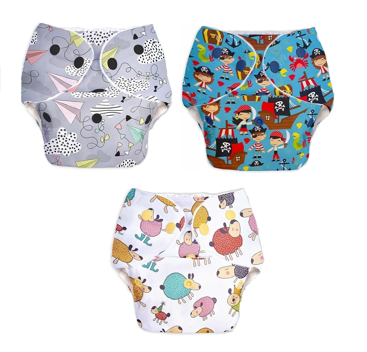 Baby Reusable Diapers - Waterproof & Leakproof Diapers for 0-3 year old Babies (Size is Adjustable) - Pack of 3