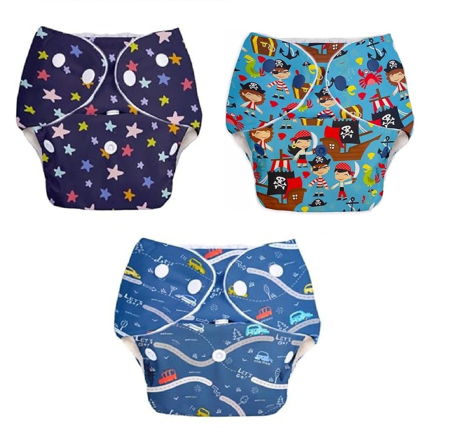 Baby Reusable Diapers - Waterproof & Leakproof Diapers for 0-3 year old Babies (Size is Adjustable) - Pack of 3