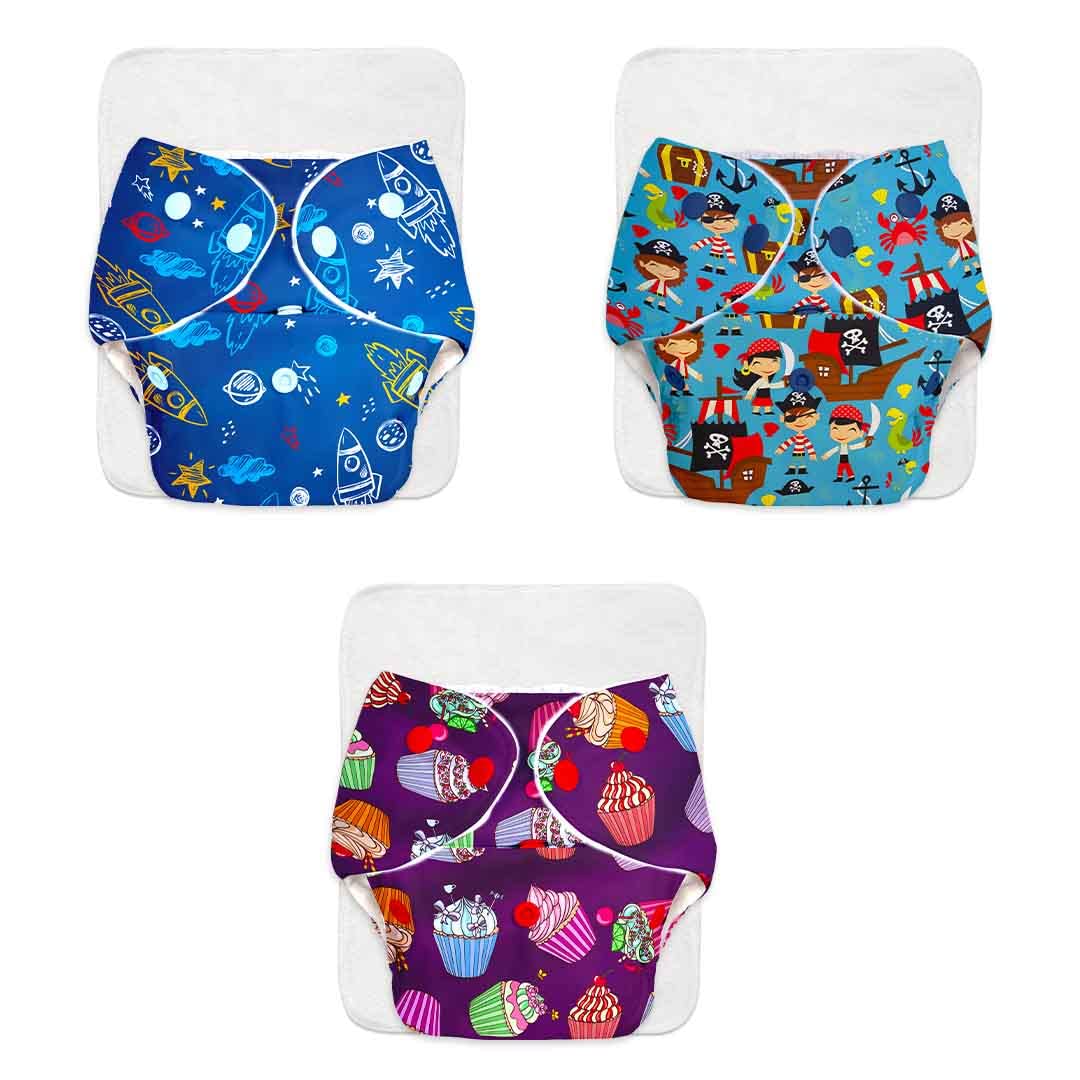Baby Reusable Diapers - Waterproof & Leakproof Diapers for 0-3 year old Babies (Size is Adjustable) - Pack of 3