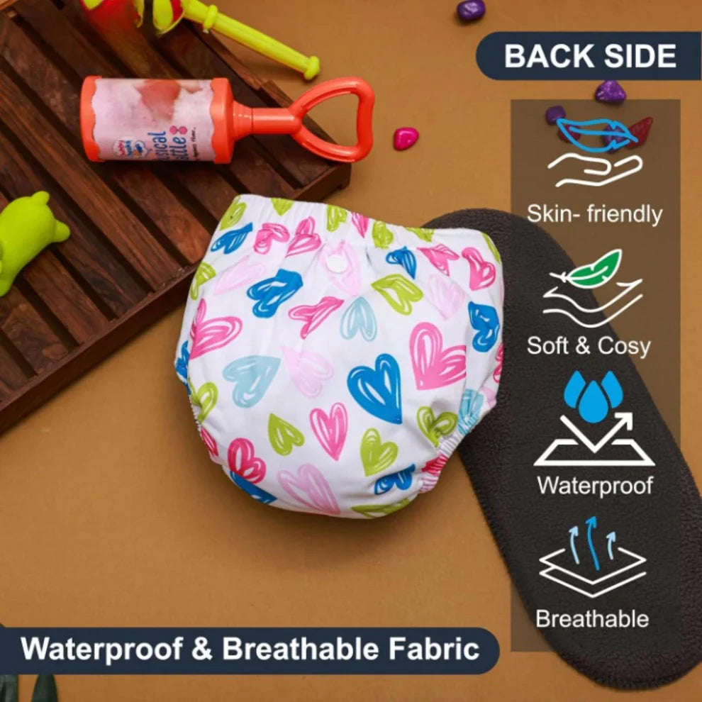 Baby Reusable Diapers - Waterproof & Leakproof Diapers for 0-3 year old Babies (Size is Adjustable) - Pack of 3