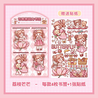 Cute Kawaii Magnetic Bookmark With Sticker ( 1 set )