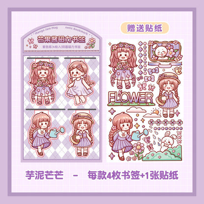 Cute Kawaii Magnetic Bookmark With Sticker ( 1 set )