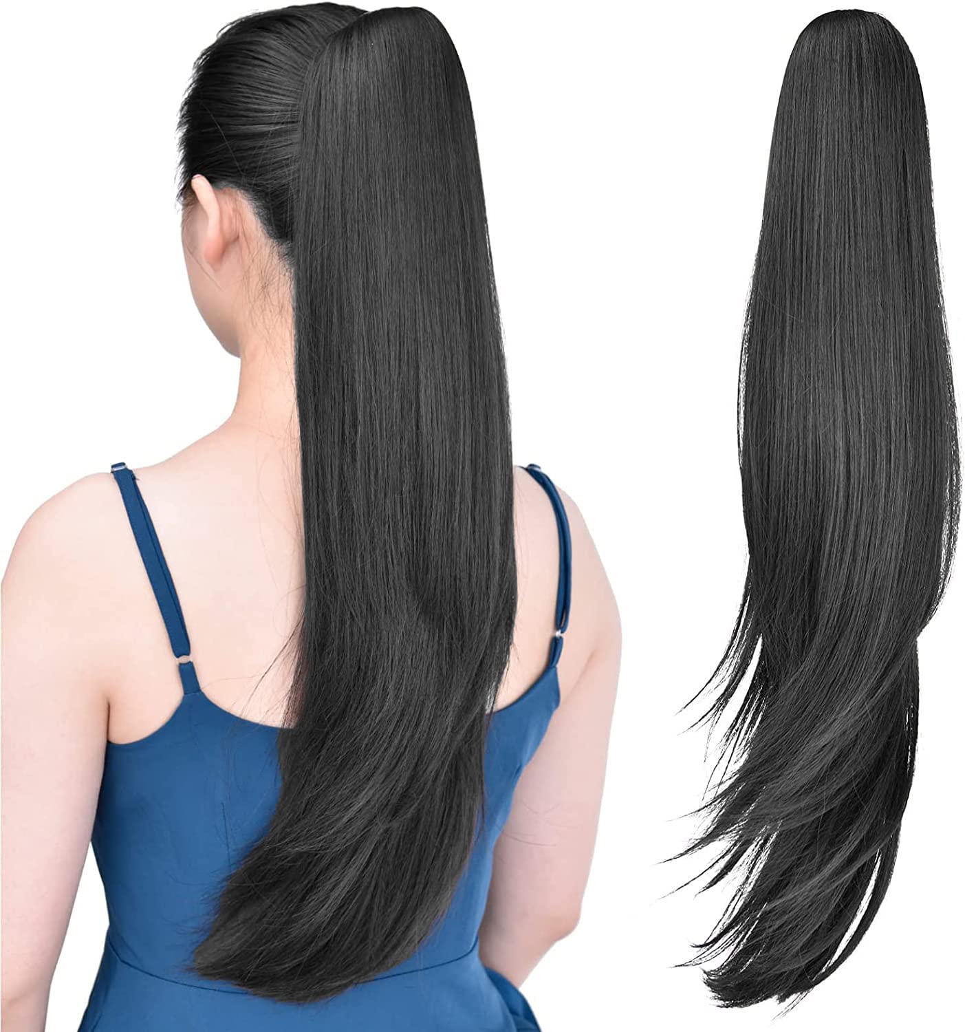 🎁 22 Inch Ponytail Hair Extension + FREE Messy Hair Bun (Juda) - Straight - Natural Black
