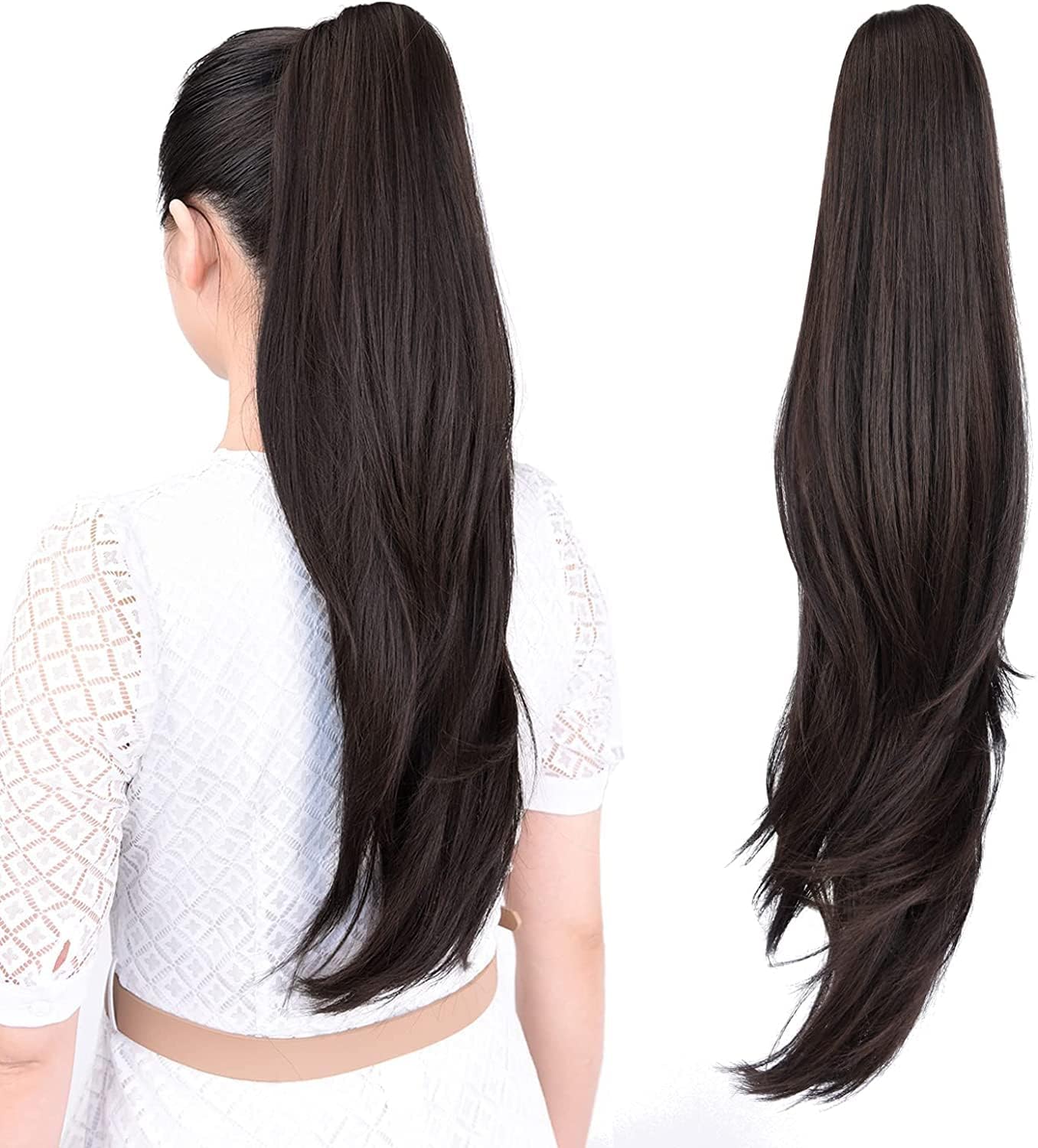 🎁 22 Inch Ponytail Hair Extension + FREE Messy Hair Bun (Juda) - Straight - Natural Brown
