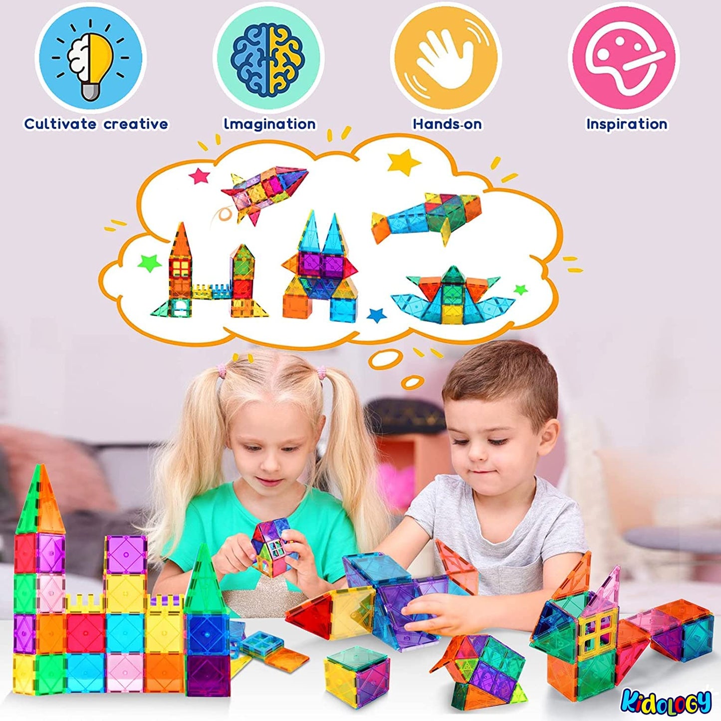 Magnetic Building Tiles Set (56 Pcs)